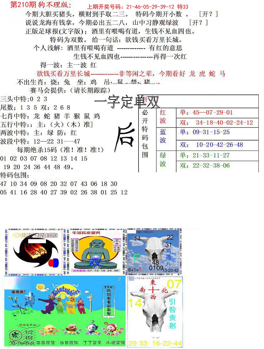 2024210期狗不理特码报