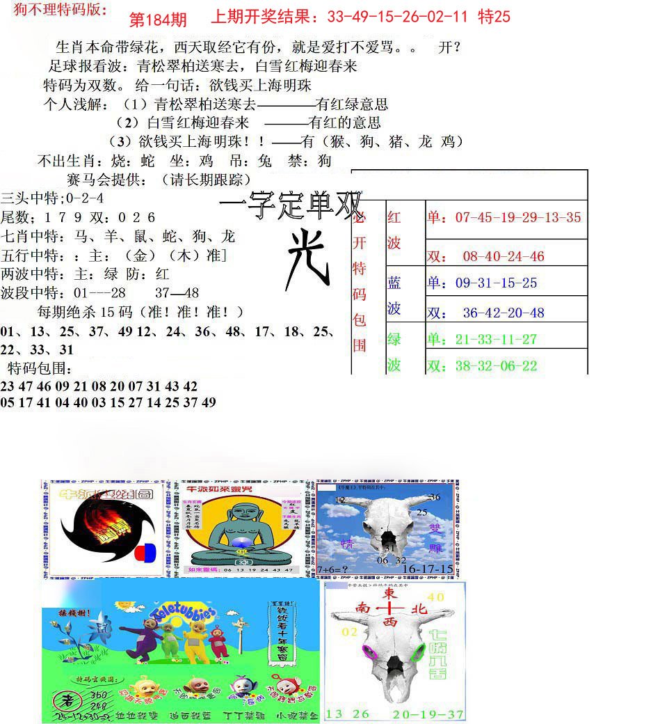 2024184期狗不理特码报