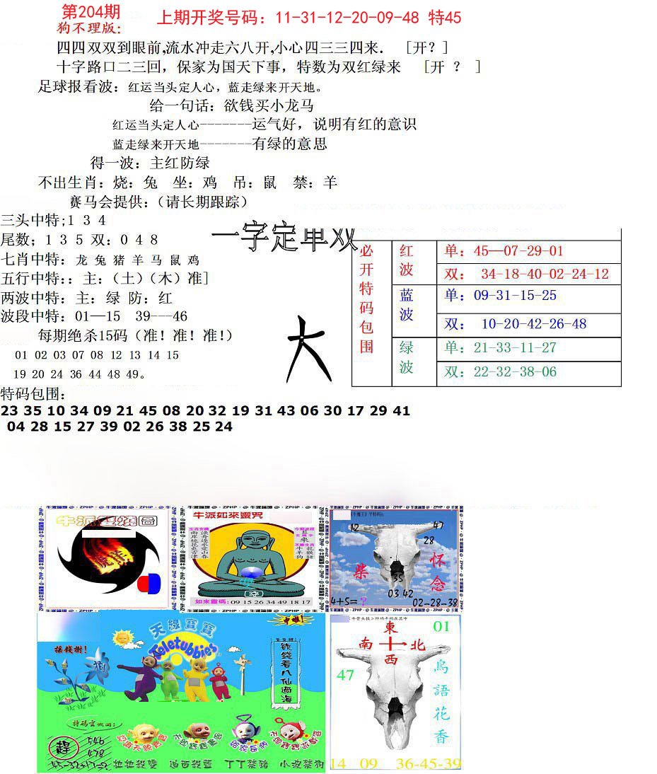 2024204期狗不理特码报
