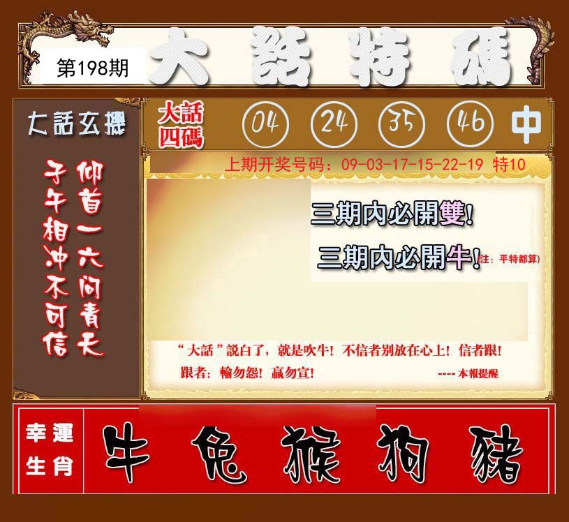 2024198期大话特码