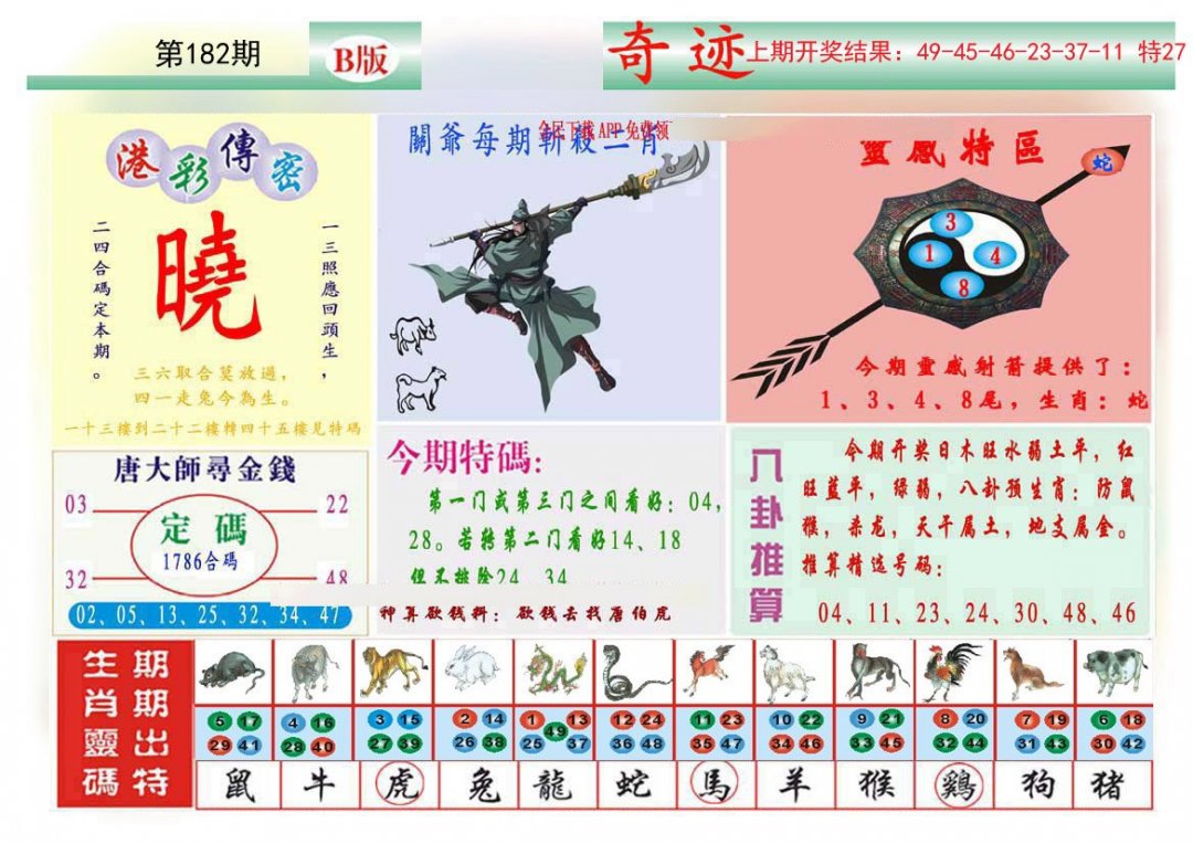 2024182期九龍奇迹B(推荐)