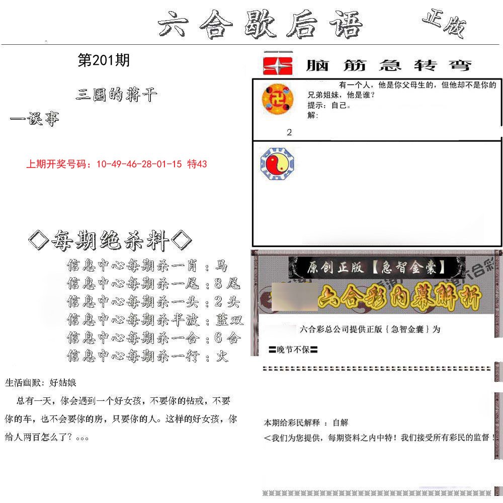 2024201期六合歇后语