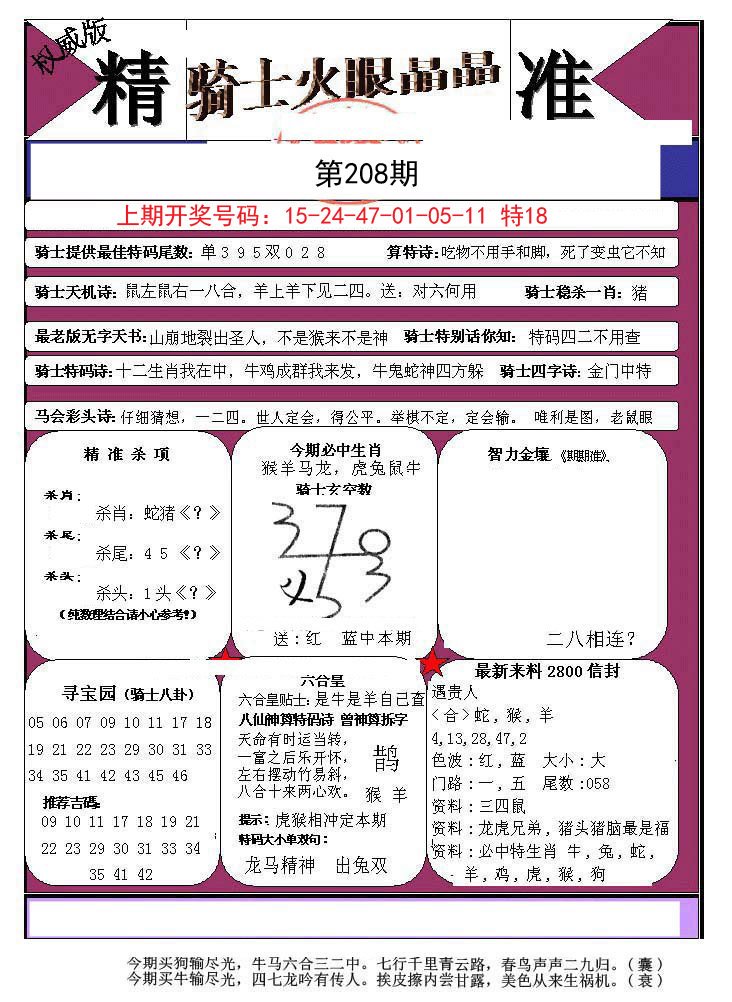 2024208期骑士火眼晶晶a
