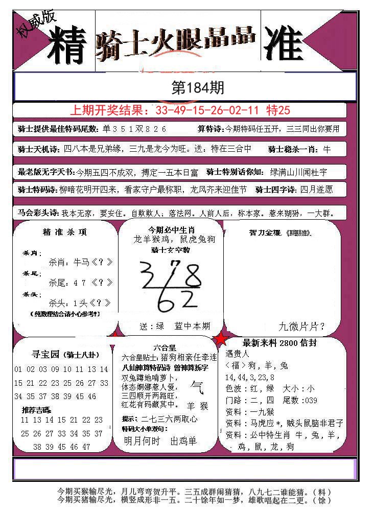 2024184期骑士火眼晶晶a