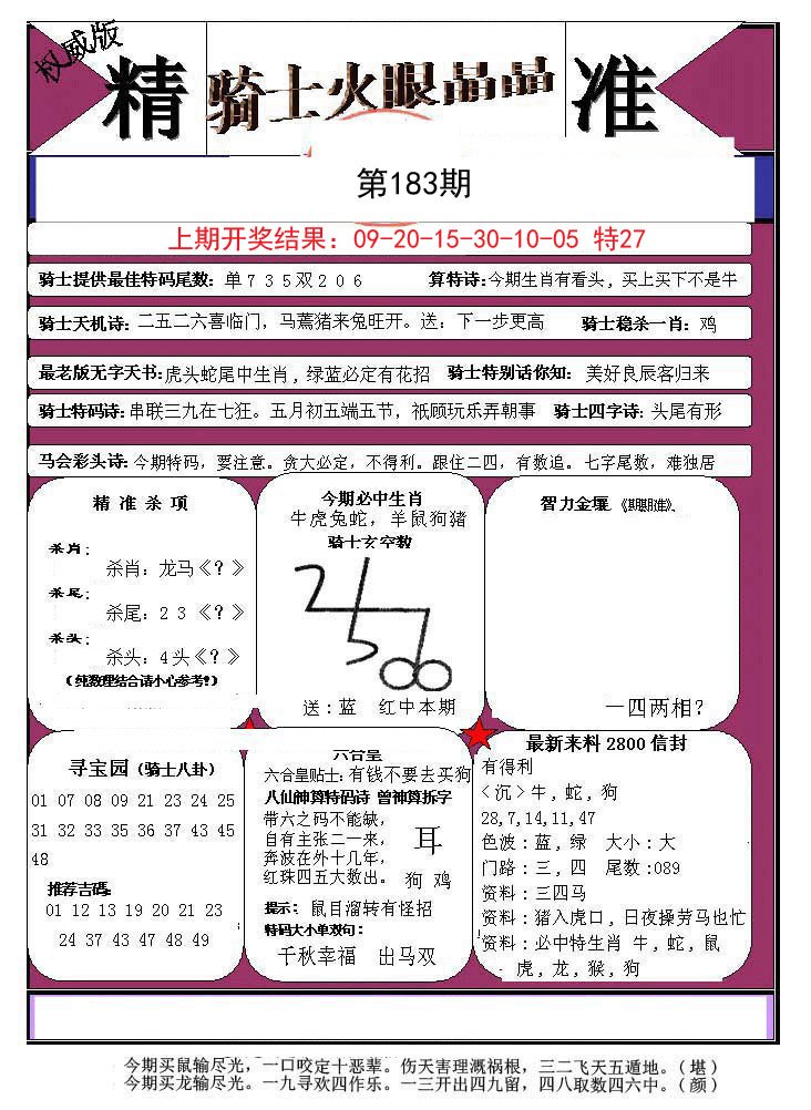 2024183期骑士火眼晶晶a
