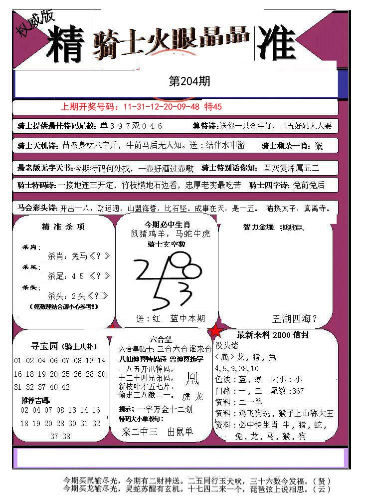 2024204期骑士火眼晶晶a