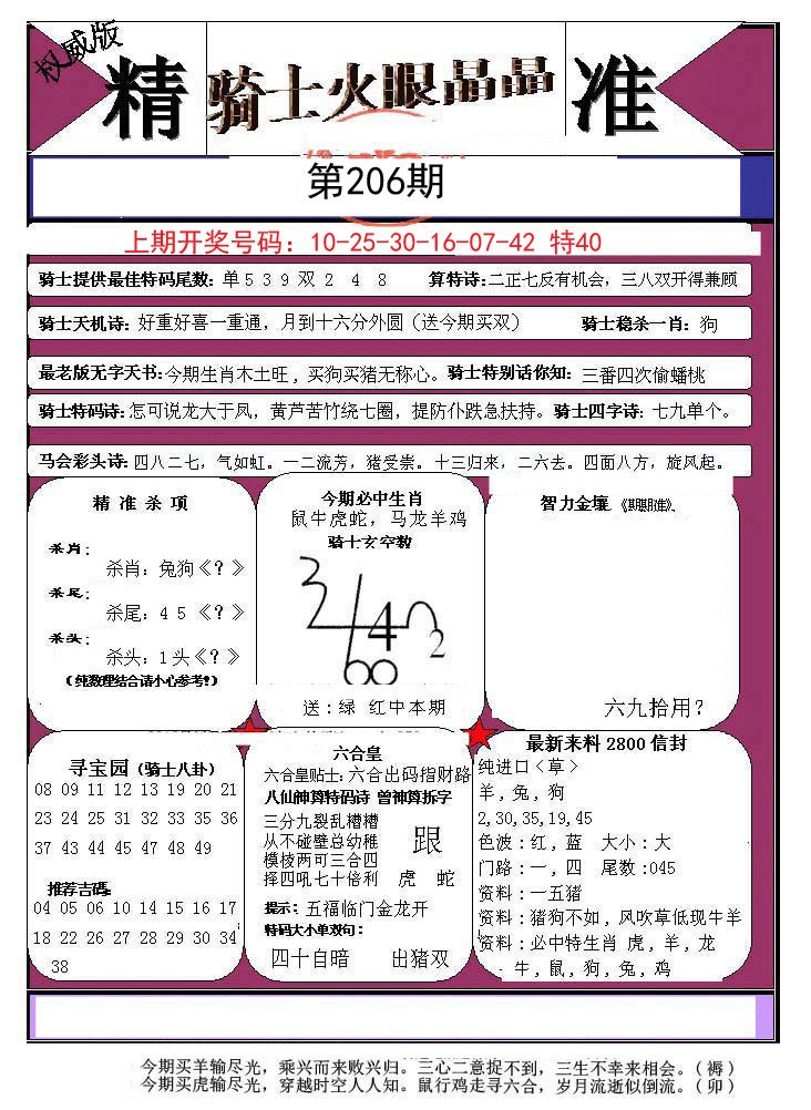 2024206期骑士火眼晶晶a