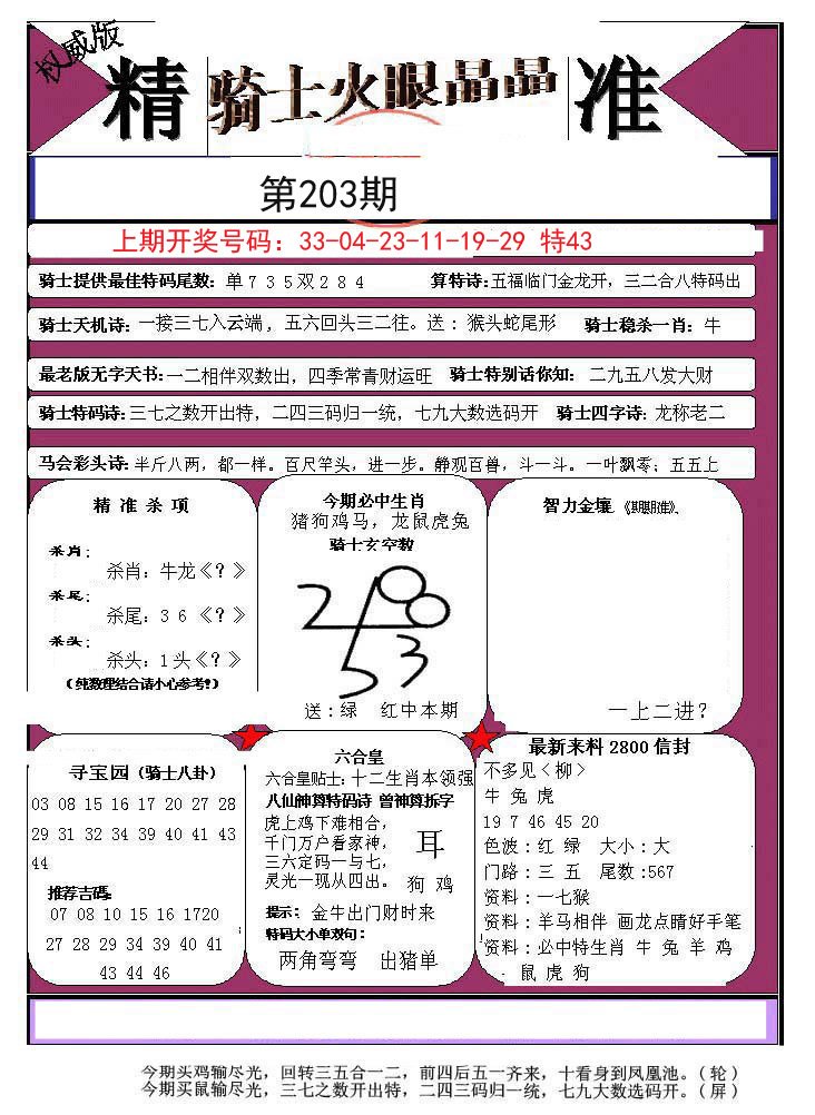 2024203期骑士火眼晶晶a