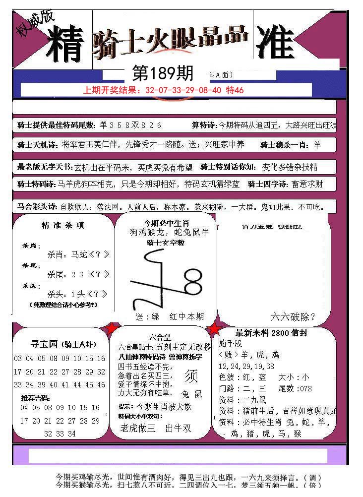 2024189期骑士火眼晶晶a