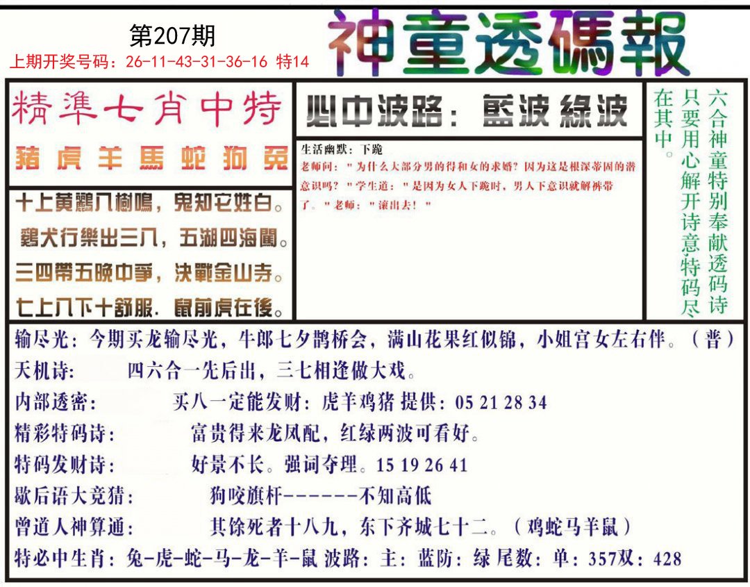 2024207期神童透码报