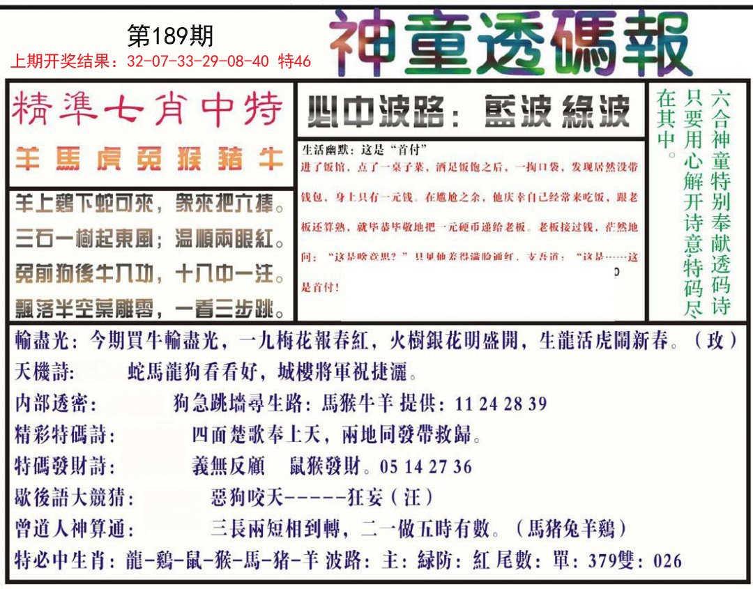 2024189期神童透码报