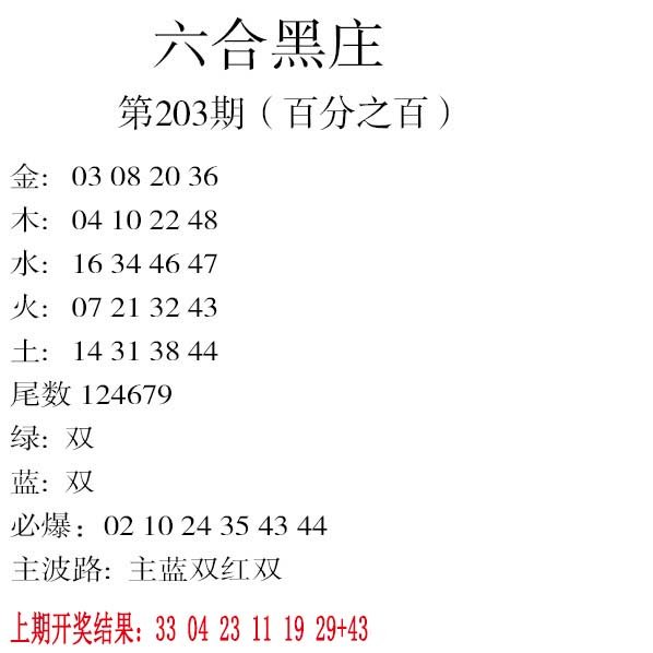 2024203期六合黑庄