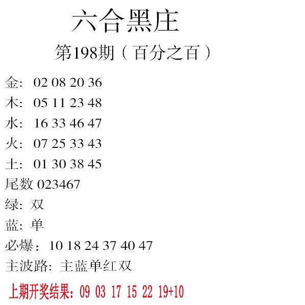 2024198期六合黑庄