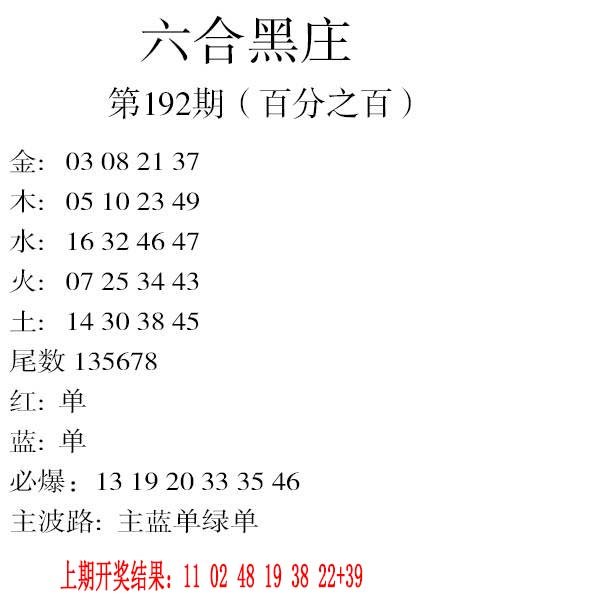2024192期六合黑庄