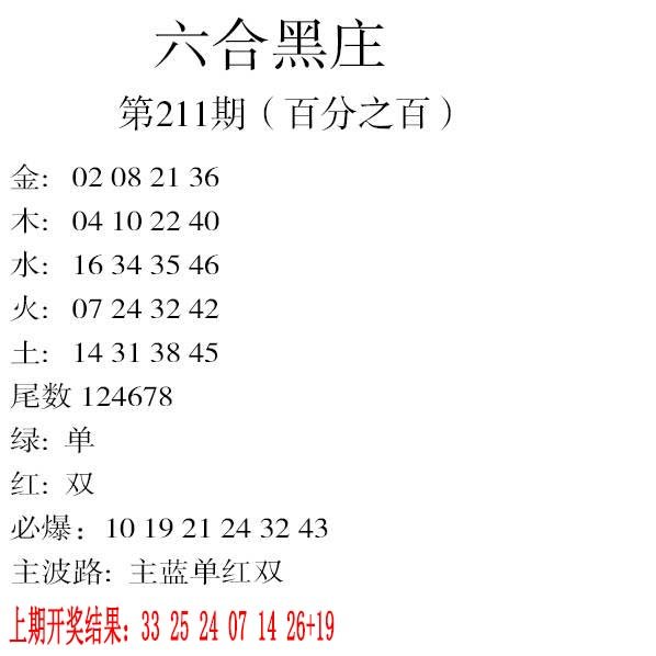 2024211期六合黑庄