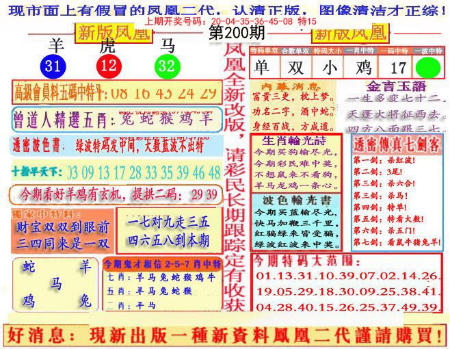 2024200期另二代凤凰报