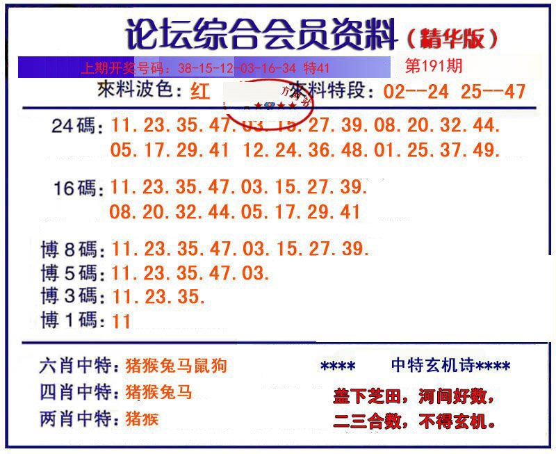 2024191期综合会员资料