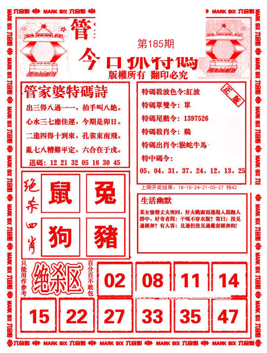 2024185期管家婆抓特码B