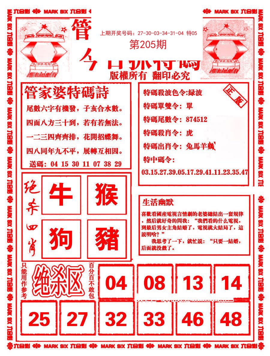 2024205期管家婆抓特码B