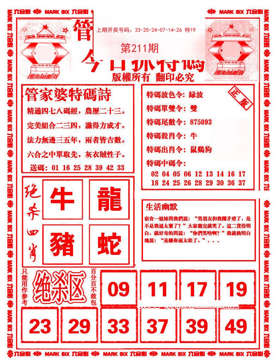2024211期管家婆抓特码B