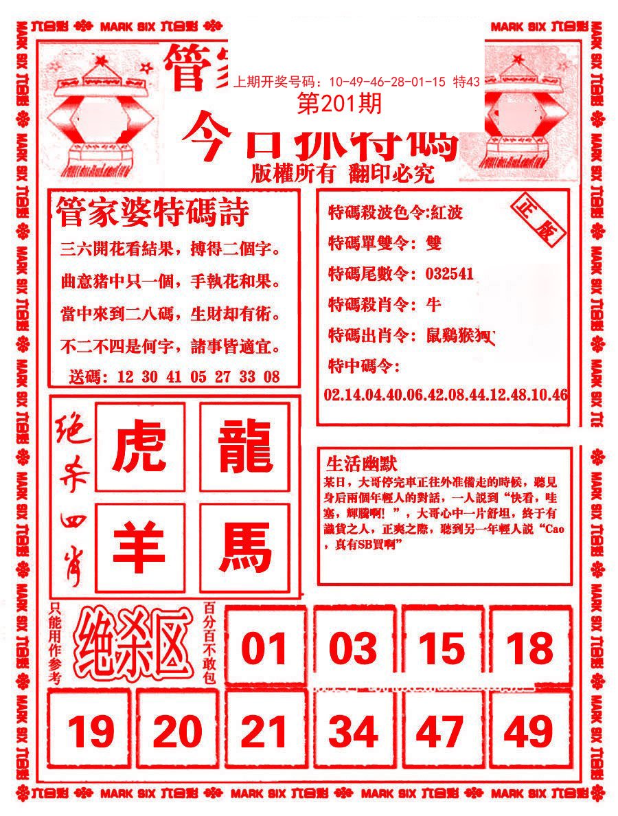 2024201期管家婆抓特码B