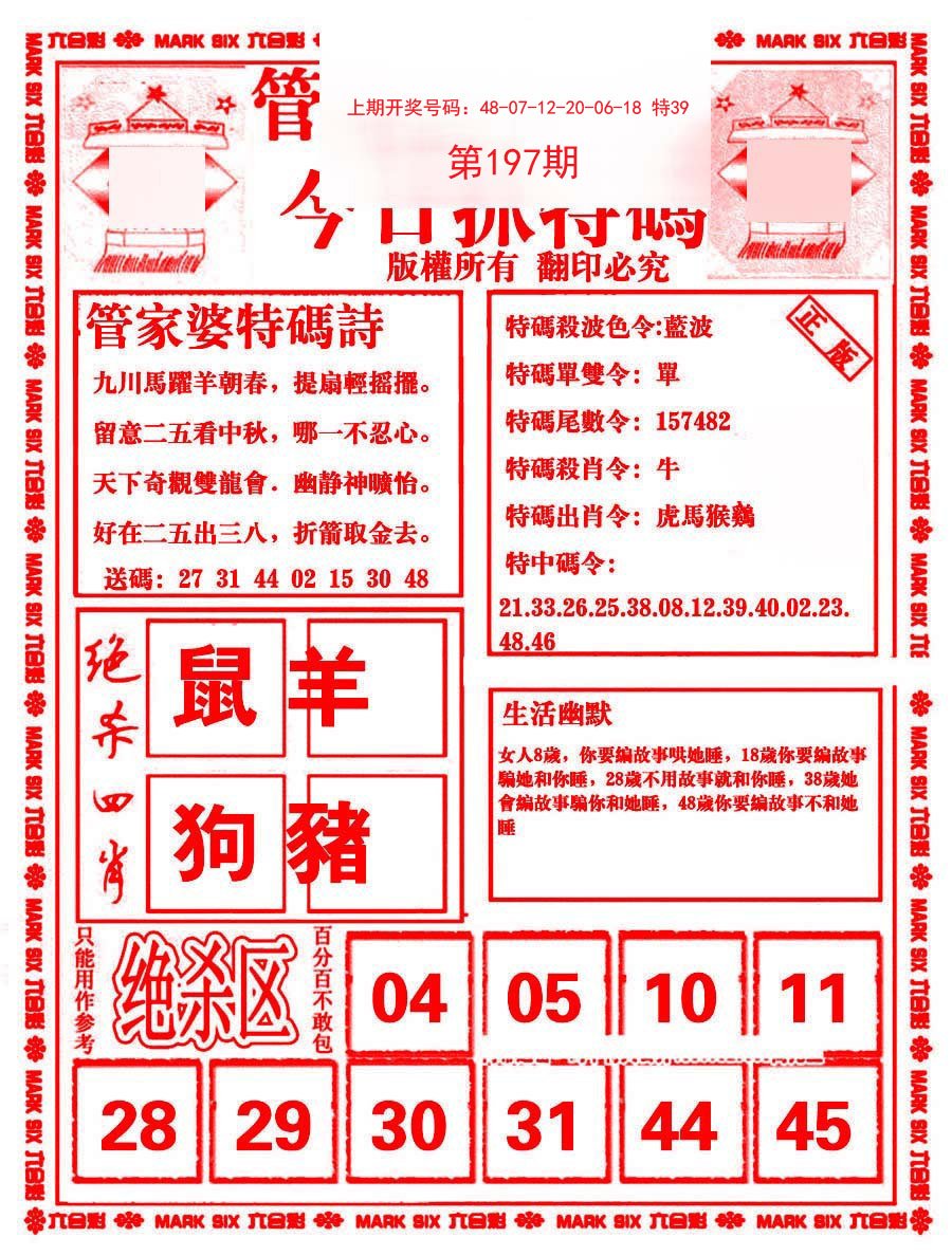 2024197期管家婆抓特码B