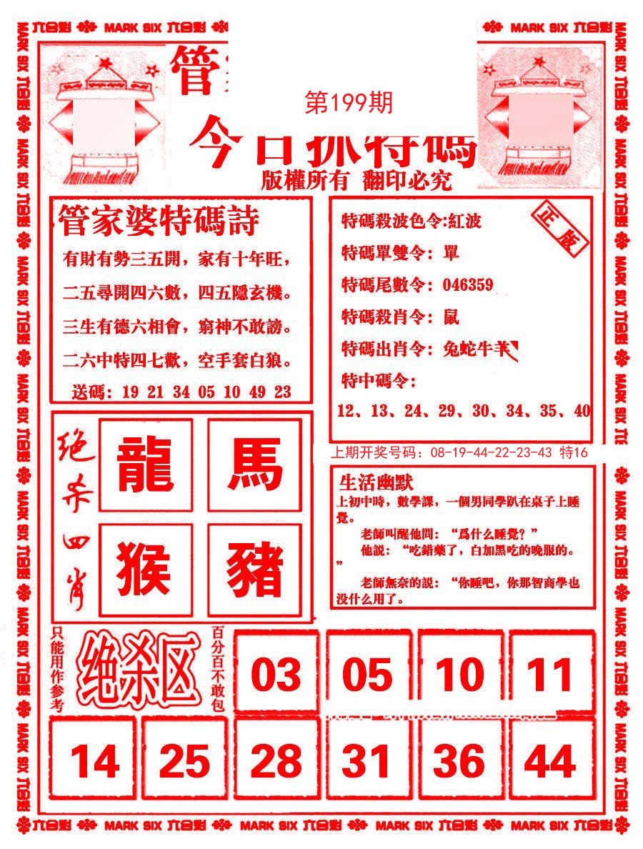 2024199期管家婆抓特码B