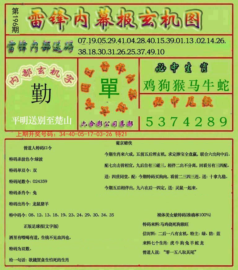 2024196期雷锋玄机报