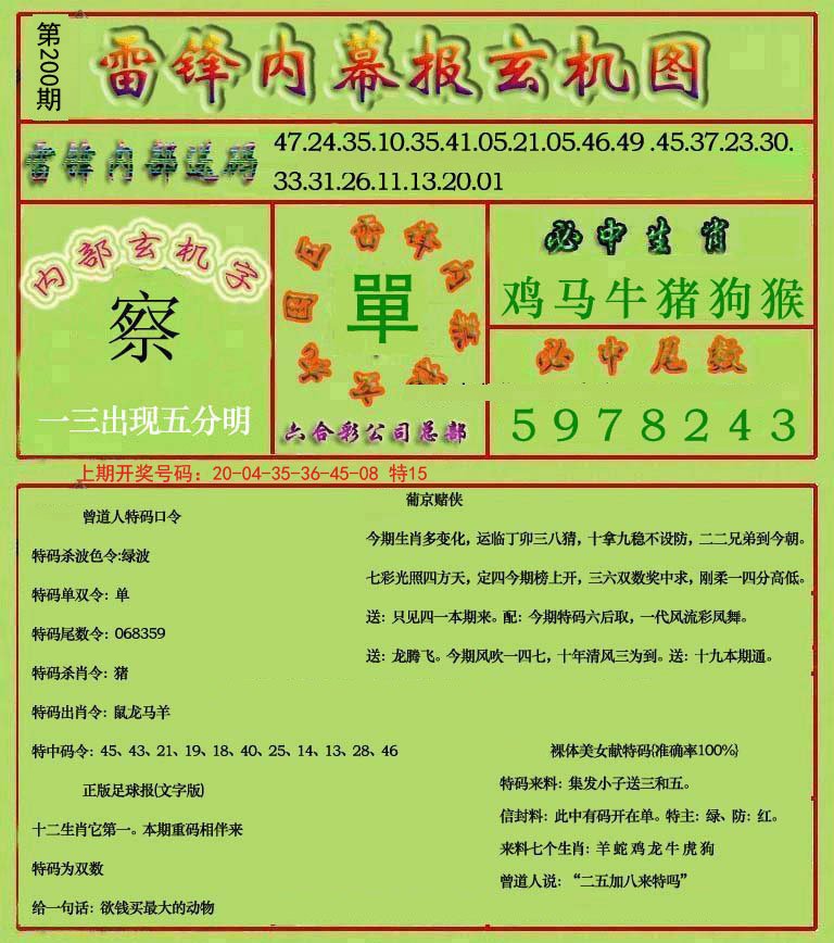 2024200期雷锋玄机报