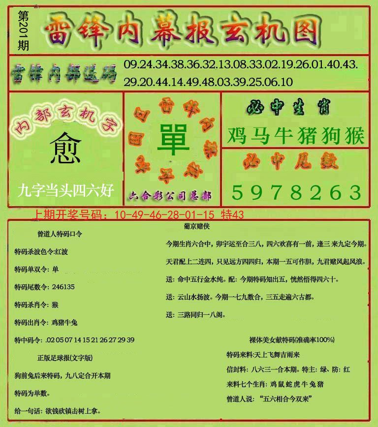 2024201期雷锋玄机报