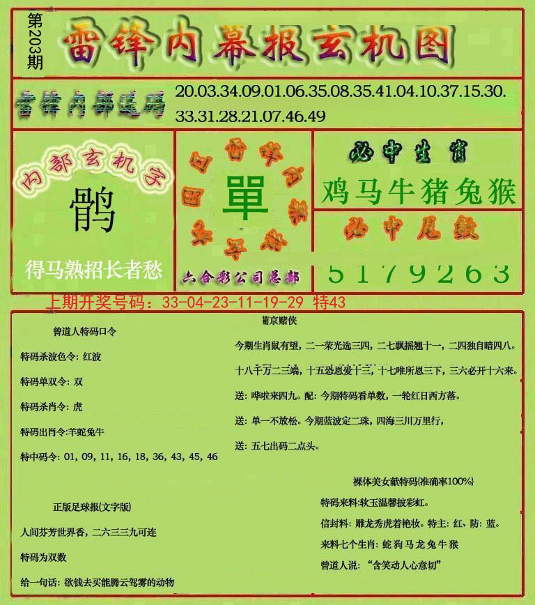 2024203期雷锋玄机报