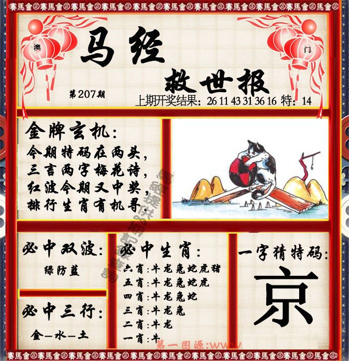 2024207期马经救世报