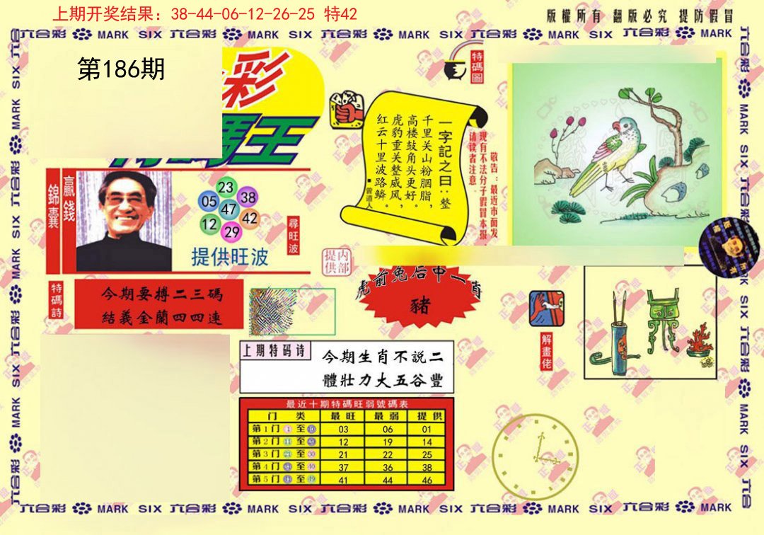 2024186期心水特码(信封)
