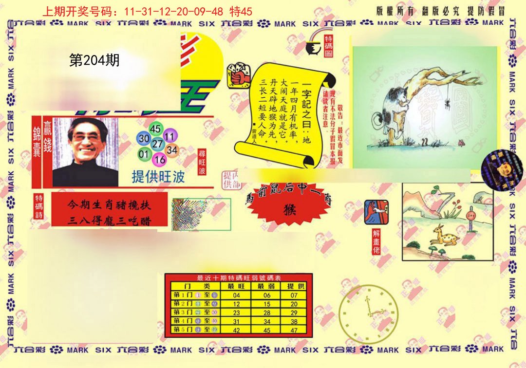 2024204期心水特码(信封)