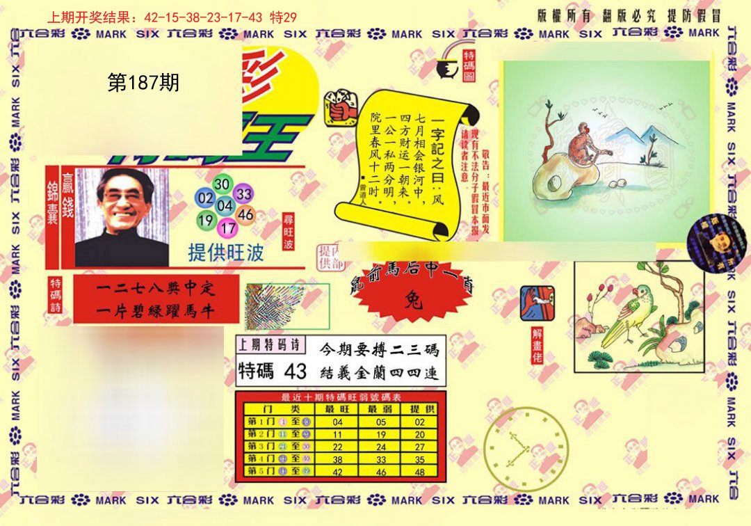 2024187期心水特码(信封)