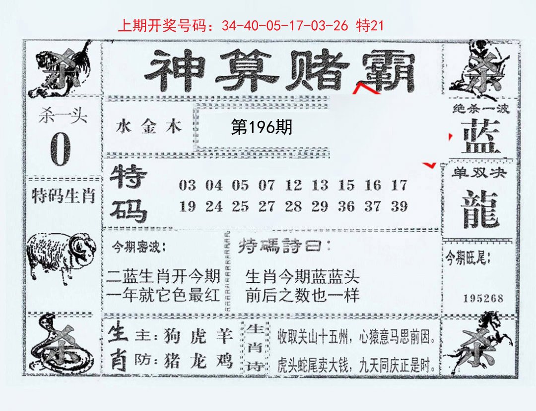 2024196期神算赌霸