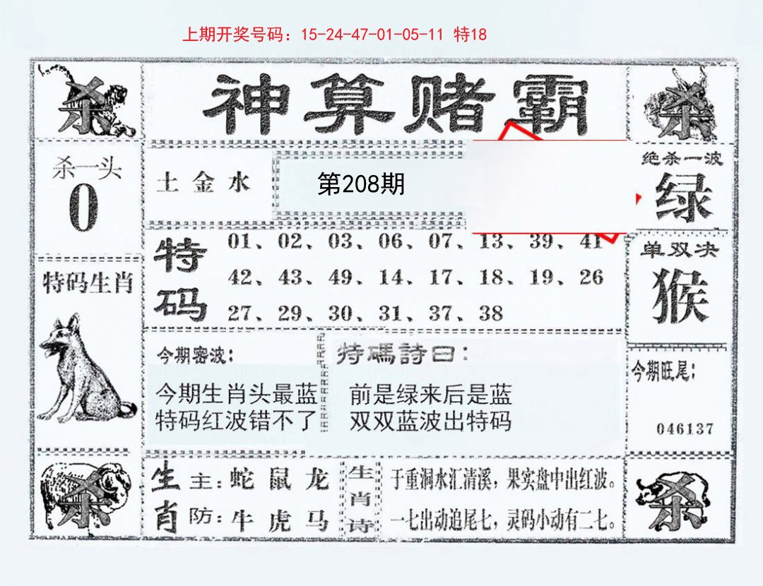 2024208期神算赌霸