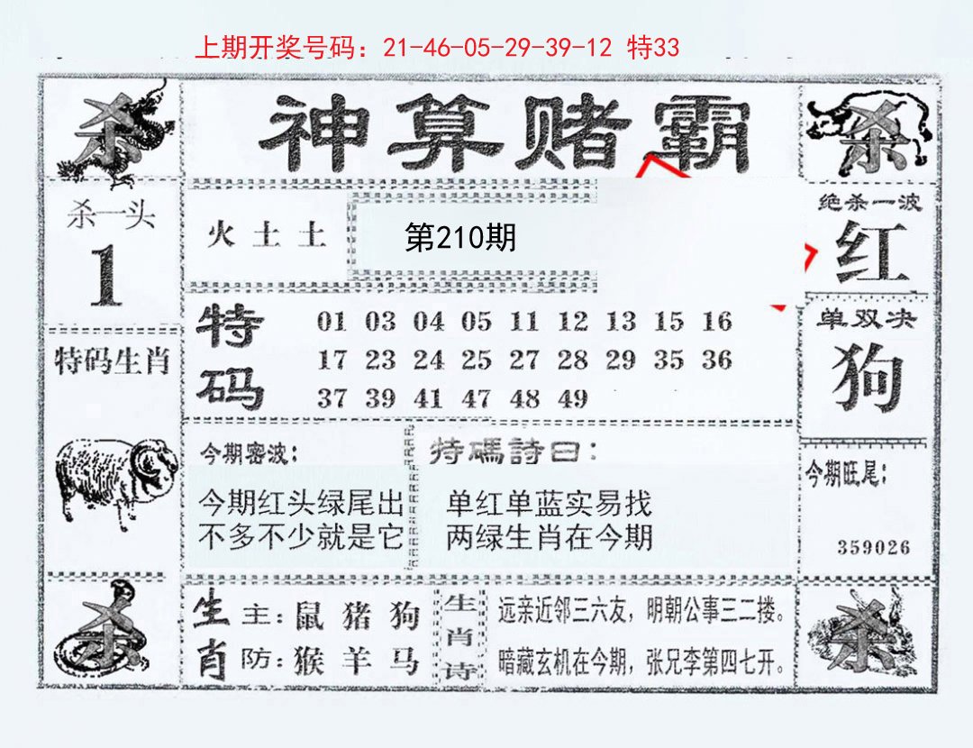 2024210期神算赌霸