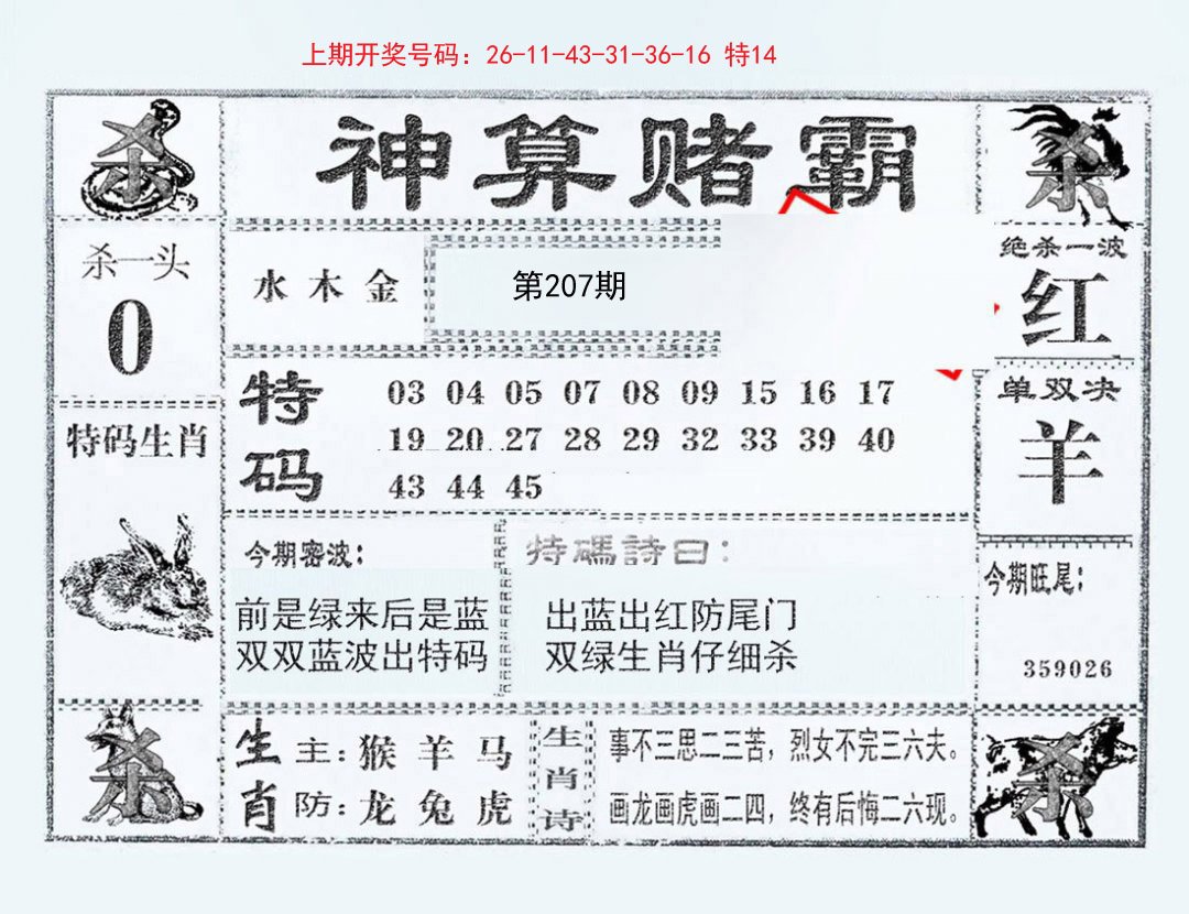 2024207期神算赌霸