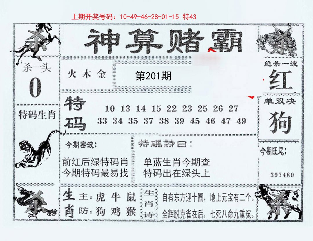 2024201期神算赌霸