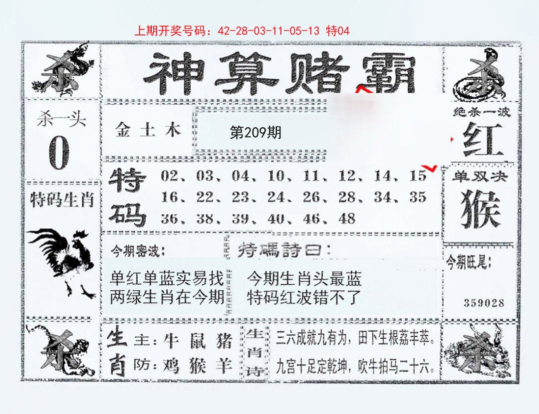 2024209期神算赌霸