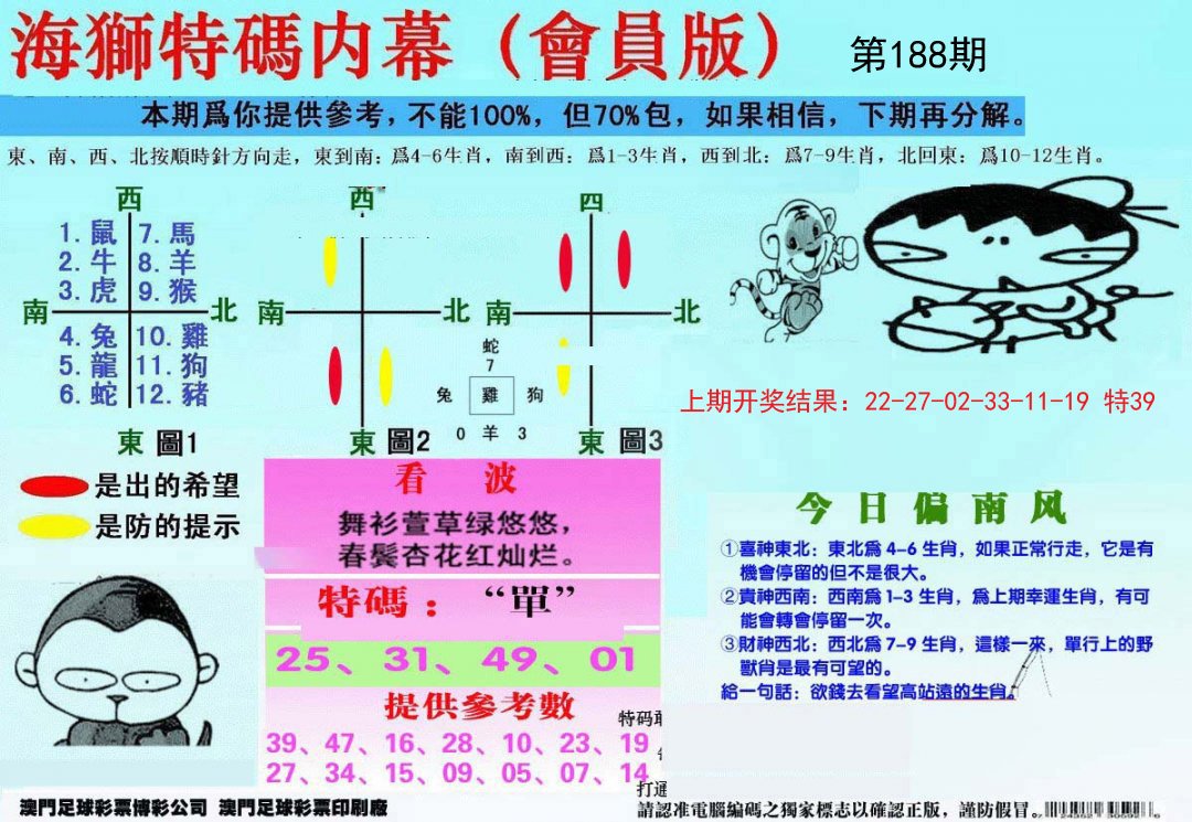 2024188期另版海狮特码内幕报