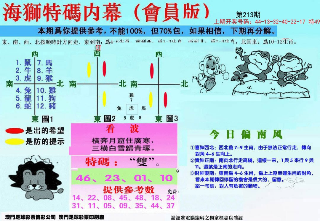 2024213期另版海狮特码内幕报