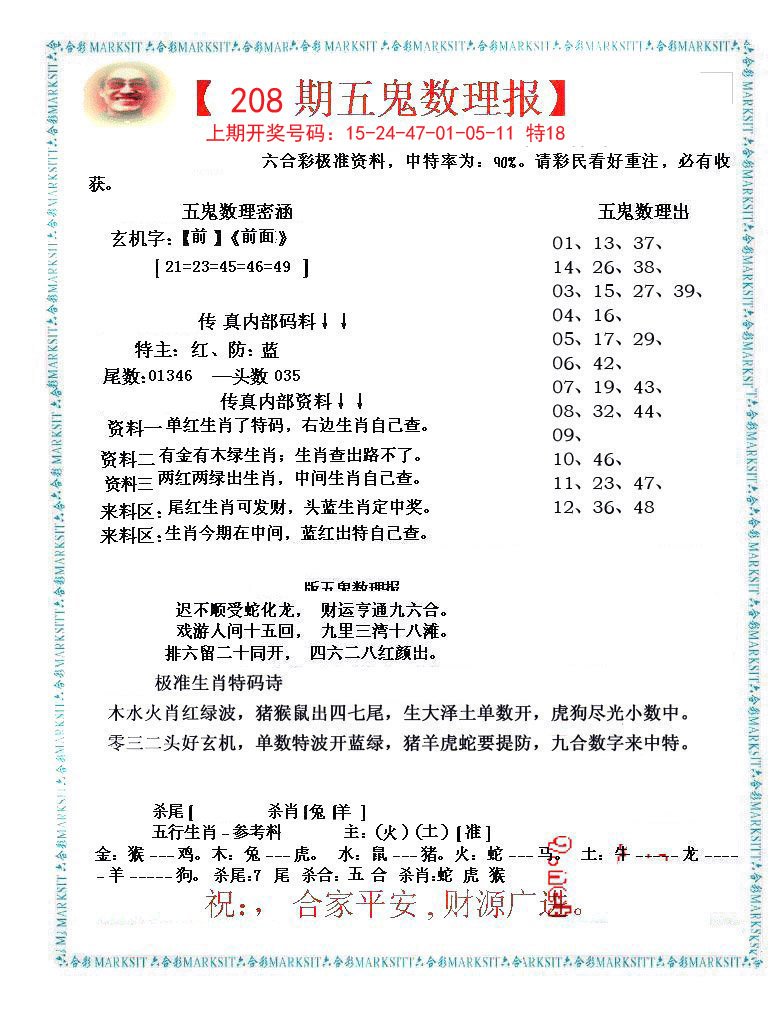 2024208期五鬼数理报