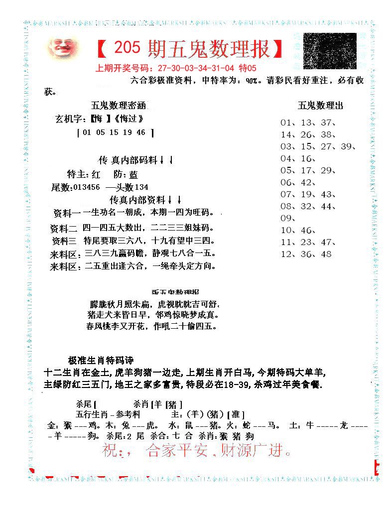 2024205期五鬼数理报