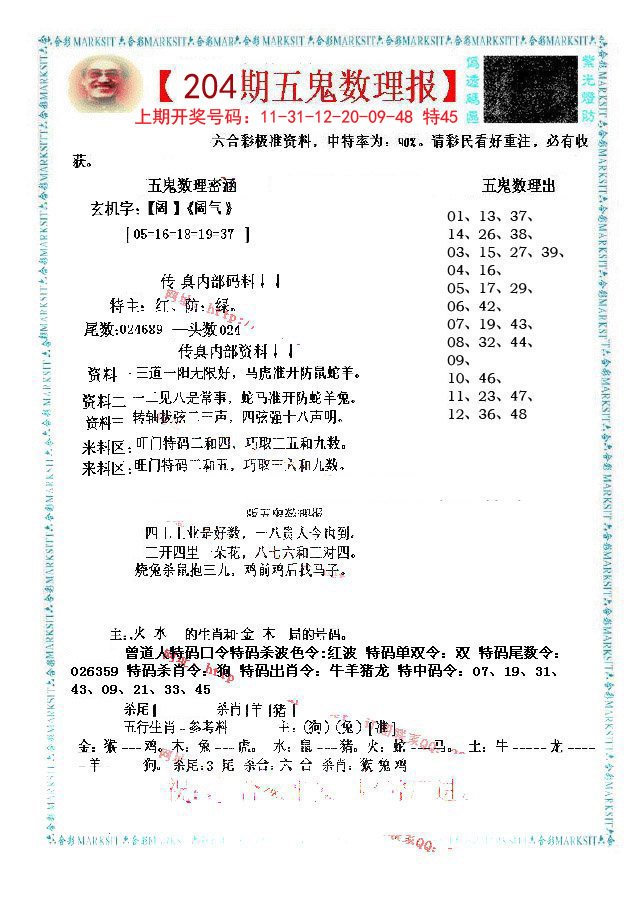 2024204期五鬼数理报