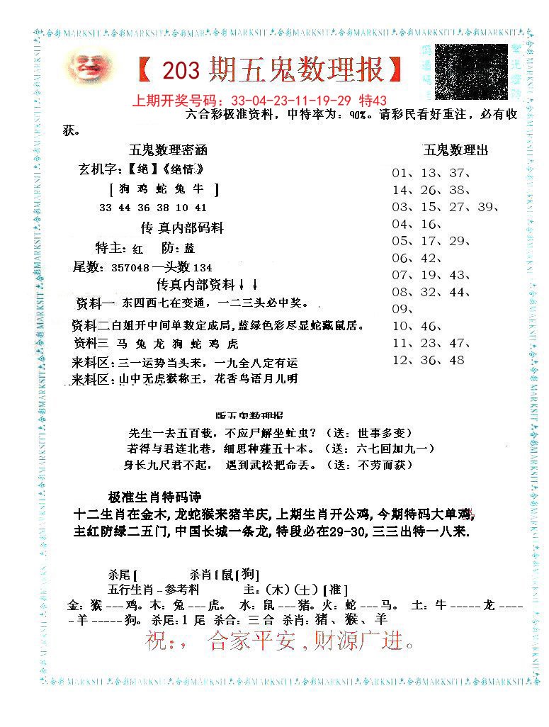 2024203期五鬼数理报