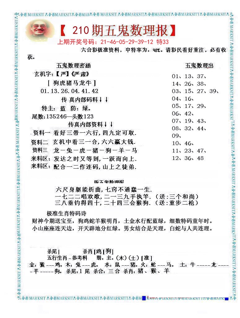 2024210期五鬼数理报