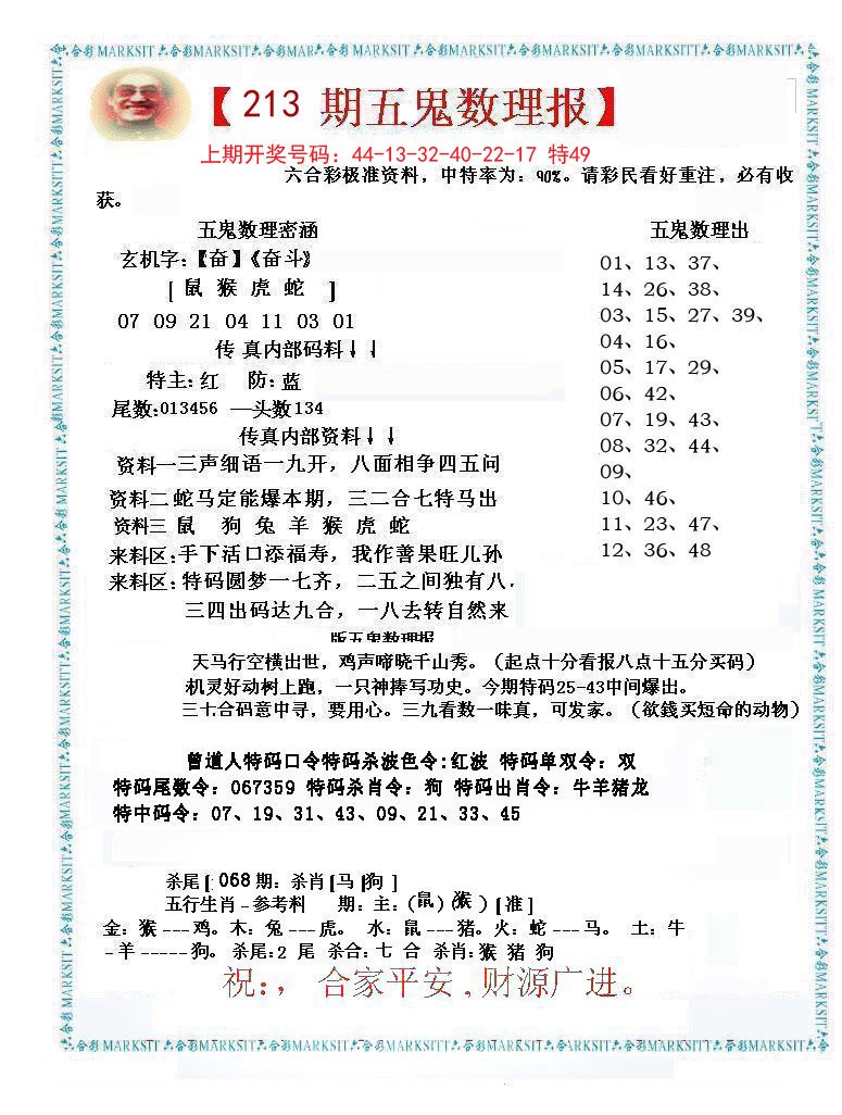 2024213期五鬼数理报