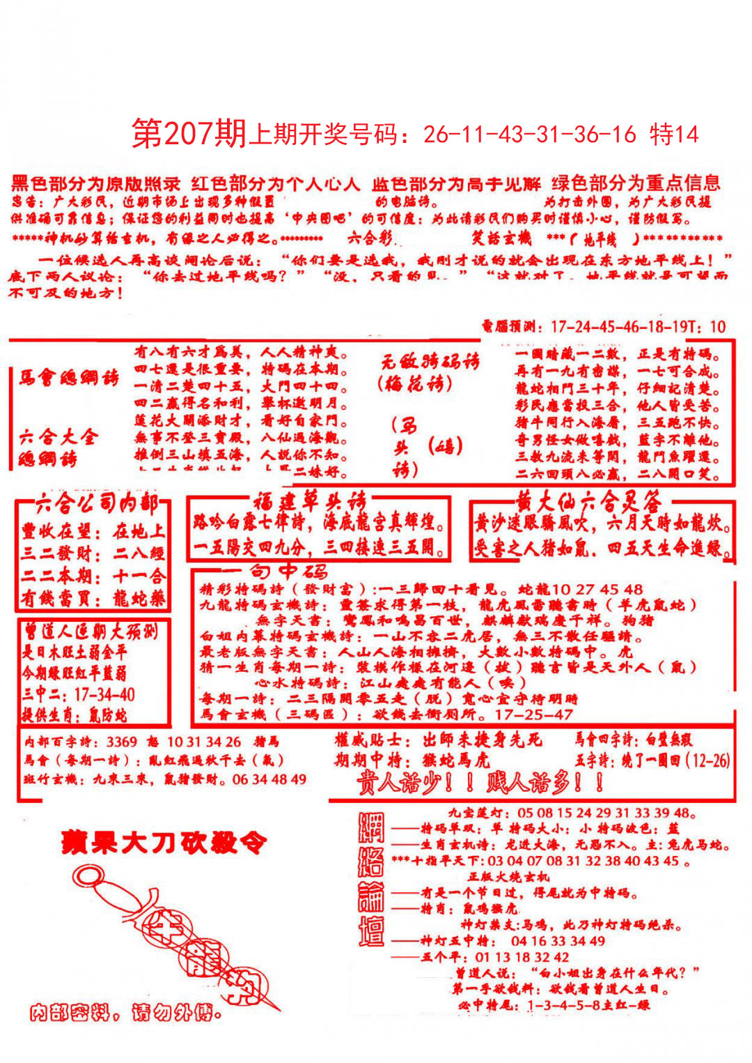 2024207期大刀彩霸王B